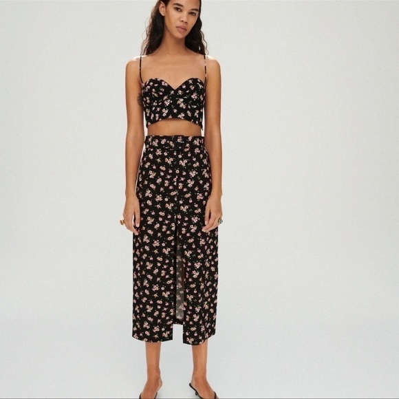 Zara Black Microflower Floral Strappy Crop Corset top size S - Picture 15 of 16